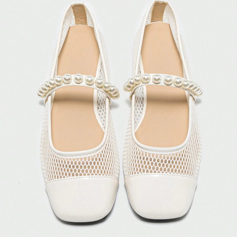 White Elegant Women's Summer Pearl One-Strap Breathable Mesh Sandals - Picture 7 of 7